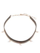 Diane Kordas - Diamond, 18kt Gold & Leather Choker Necklace - Womens - Black Gold