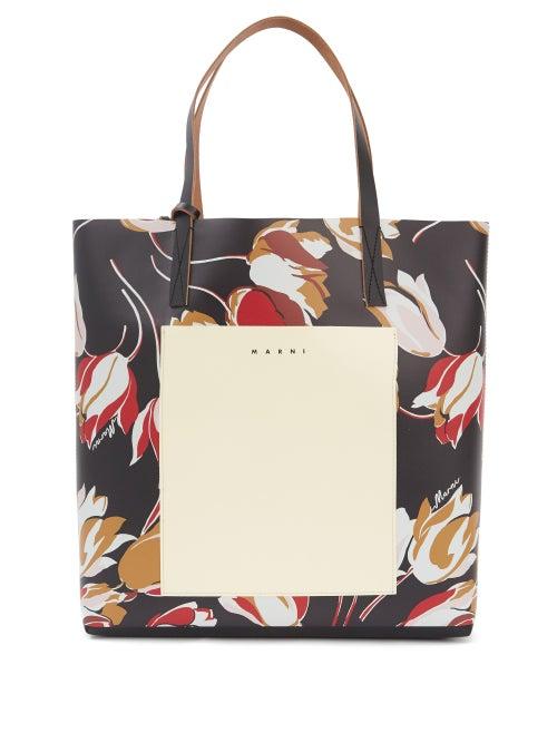 Ladies Bags Marni - North-south Floral-print Pvc Tote Bag - Womens - Black White