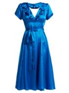 Matchesfashion.com Rhode Resort - Celia Ruffled Hammered Silk Satin Dress - Womens - Blue