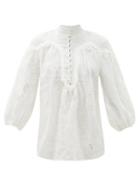 Matchesfashion.com Zimmermann - Riders Floral-embroidered Ramie Blouse - Womens - Ivory