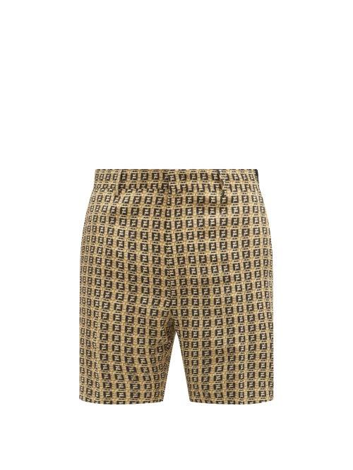 Mens Rtw Fendi - Ff-print Crepe Bermuda Shorts - Mens - Beige Multi