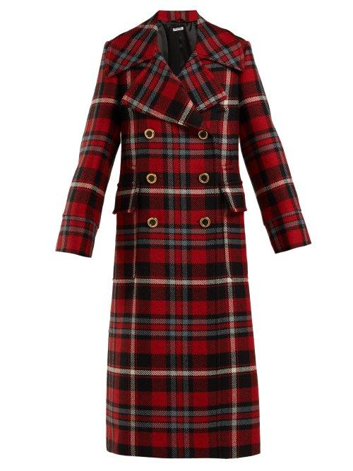 Matchesfashion.com Miu Miu - Wool Mohair Tartan Coat - Womens - Red Multi
