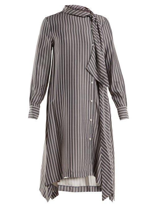 Matchesfashion.com See By Chlo - Striped Asymmetric Crepe Midi Dress - Womens - Navy White