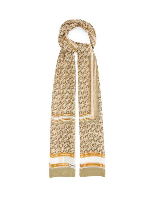 Matchesfashion.com Burberry - Unicorn-monogram Silk-chiffon Scarf - Womens - Beige Multi