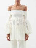 Chlo - Off-the-shoulder Shirred Wool-gauze Top - Womens - Cream