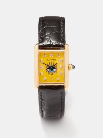 Jacquie Aiche - Vintage Cartier Tank Diamond & 18kt Gold Watch - Mens - Black Orange