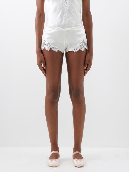 Carine Gilson - Lace-trim Silk-satin Pyjama Shorts - Womens - White