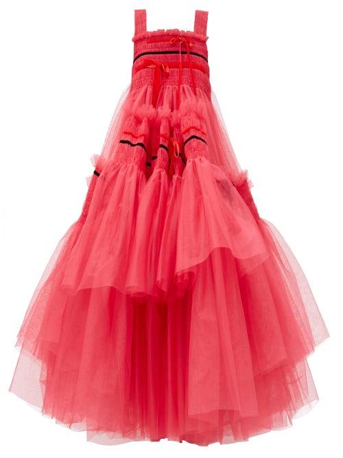 Matchesfashion.com Molly Goddard - Meva Bow-embellished Smocked Tulle Dress - Womens - Pink