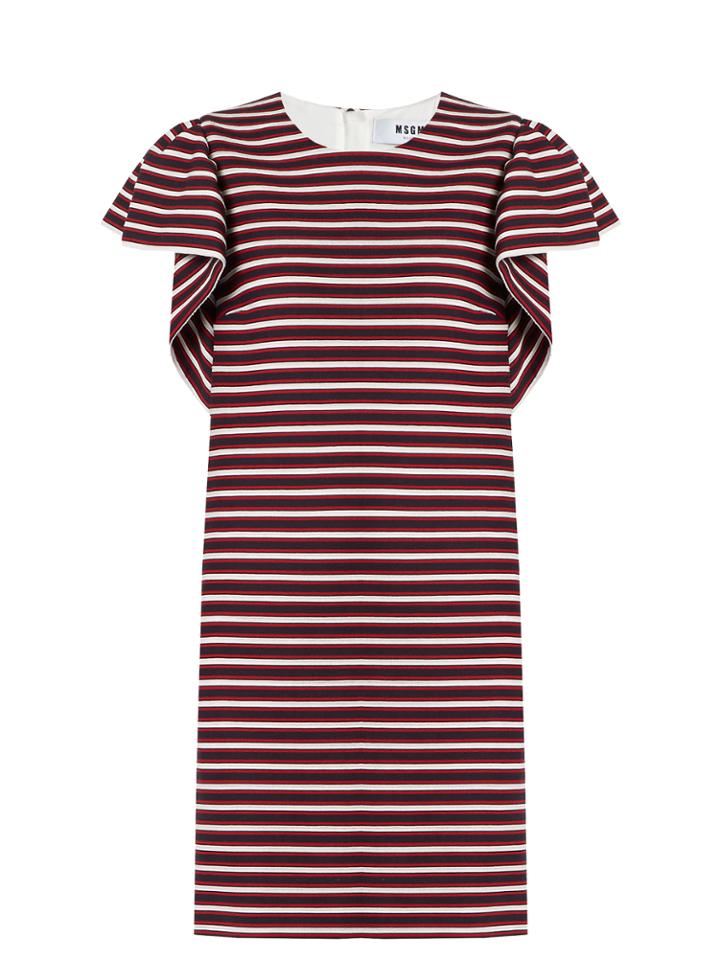 Msgm Ruffled-sleeve Striped-panel Cotton-blend Dress