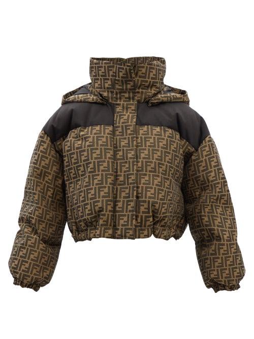 Fendi - Ff-jacquard Cropped Quilted-shell Down Coat - Womens - Black Brown
