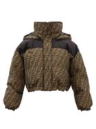 Fendi - Ff-jacquard Cropped Quilted-shell Down Coat - Womens - Black Brown