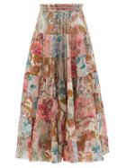 Ladies Beachwear Zimmermann - Cassia Patchwork-floral Cotton Midi Skirt - Womens - Multi