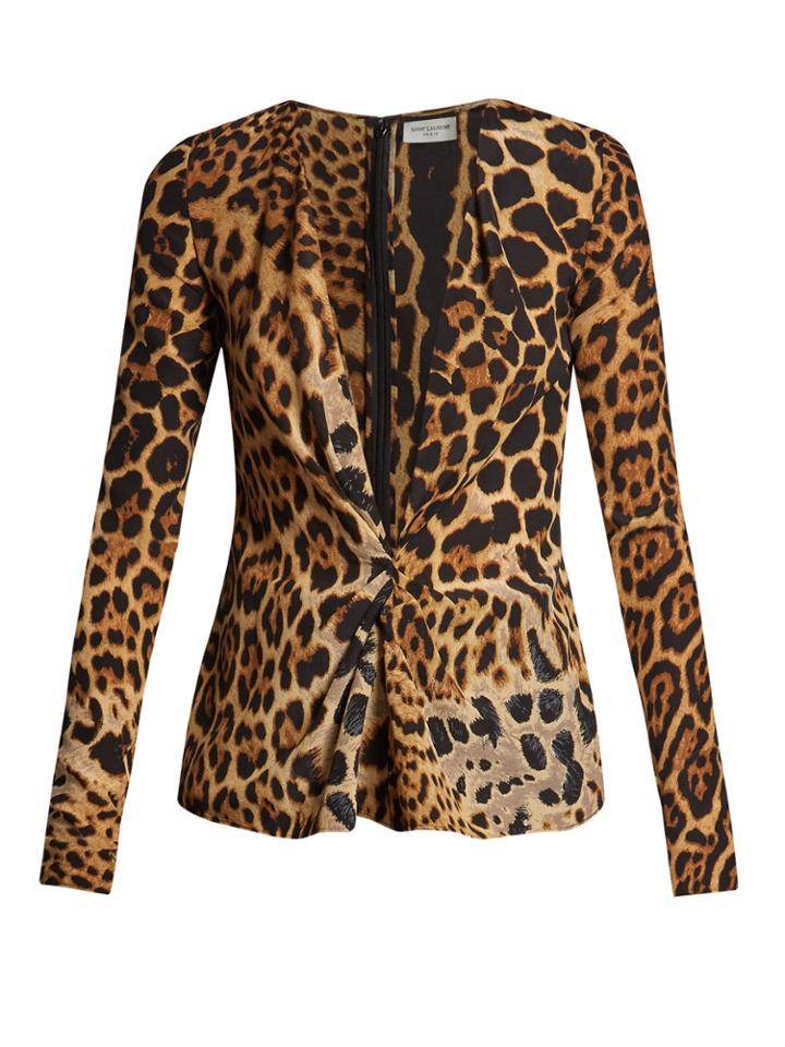 Saint Laurent Deep V-neck Leopard-print Blouse