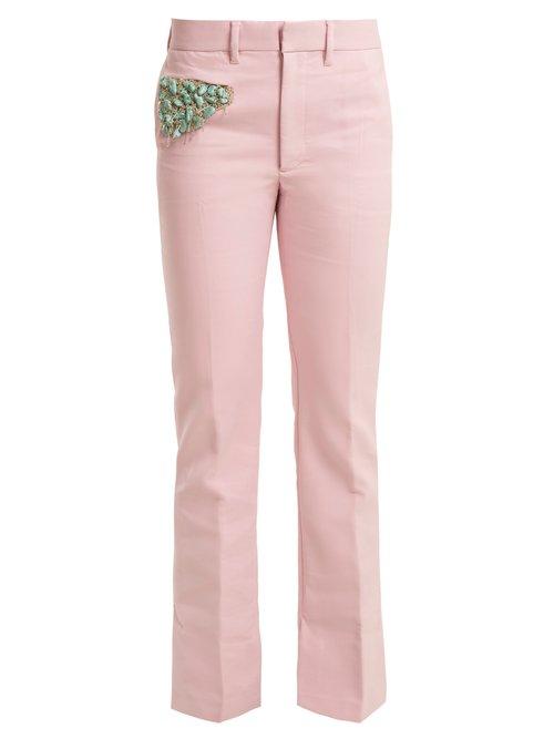 Matchesfashion.com Toga - Bead Embellished Straight Leg Trousers - Womens - Light Pink