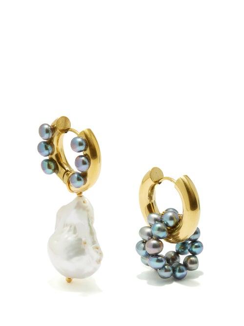 Timeless Pearly - Mismatched Pearl & 24kt Gold-plated Hoop Earrings - Womens - Pearl