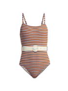 Matchesfashion.com Solid & Striped - The Nina Belted Swimsuit - Womens - Multi Stripe
