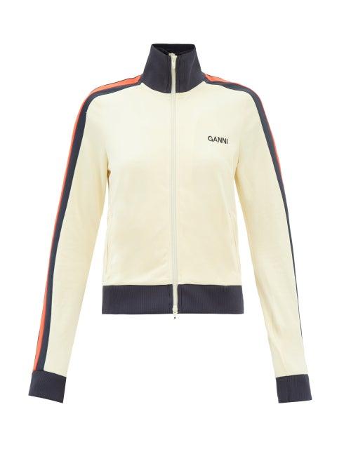 Ganni - Striped Jersey Track Top - Womens - Cream Multi