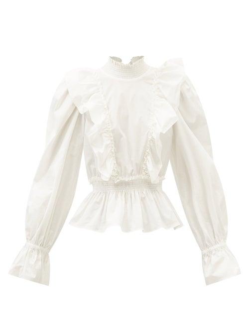 Sea - Gaia Ruffled Cutout Cotton-blend Blouse - Womens - White