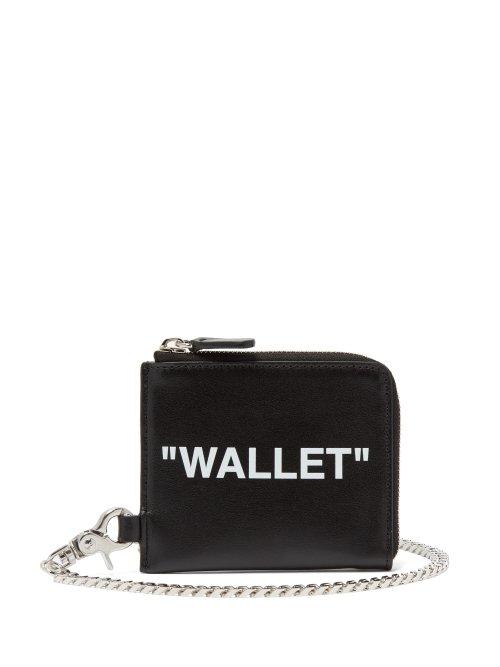 Matchesfashion.com Off-white - Quote Print Chain Zip Around Wallet - Mens - Black