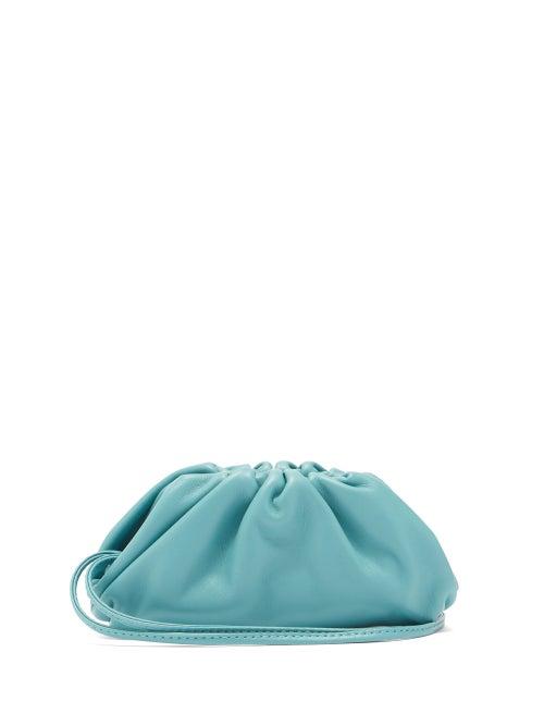 Matchesfashion.com Bottega Veneta - The Pouch Mini Wristlet Leather Clutch - Womens - Light Blue