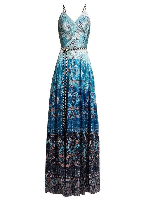 Matchesfashion.com Peter Pilotto - Floral Print Hammered Silk Blend Gown - Womens - Blue Multi