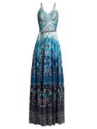 Matchesfashion.com Peter Pilotto - Floral Print Hammered Silk Blend Gown - Womens - Blue Multi