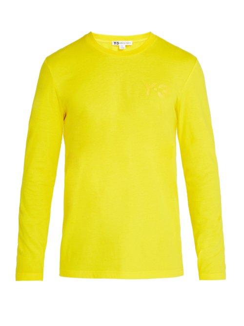 Matchesfashion.com Y-3 - Logo Print Long Sleeved Cotton T Shirt - Mens - Yellow