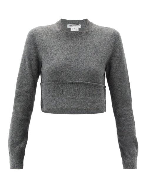 Matchesfashion.com Comme Des Garons Comme Des Garons - Cropped Turn-up Hem Wool Sweater - Womens - Grey