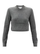 Matchesfashion.com Comme Des Garons Comme Des Garons - Cropped Turn-up Hem Wool Sweater - Womens - Grey