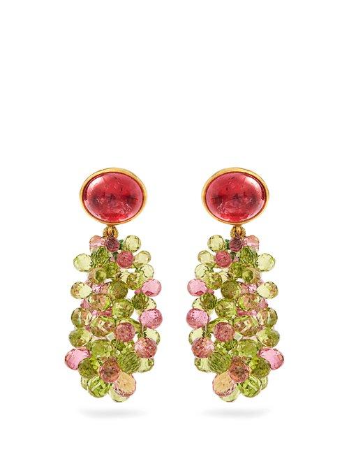 Matchesfashion.com Brigid Blanco - Tourmaline, Peridot & Yellow Gold Earrings - Womens - Pink
