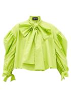 Matchesfashion.com Elzinga - Pussy-bow Balloon-sleeved Technical-poplin Blouse - Womens - Green