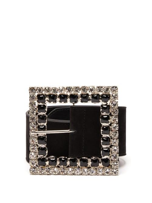 Matchesfashion.com Alessandra Rich - Embellished Buckle Suede Belt - Womens - Black