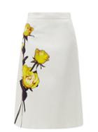 Matchesfashion.com Prada - Rose Print Cotton Poplin Midi Skirt - Womens - White Print