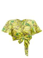 Matchesfashion.com Diane Von Furstenberg - Hailey Lemon Print Cotton Blend Wrap Top - Womens - Yellow Multi
