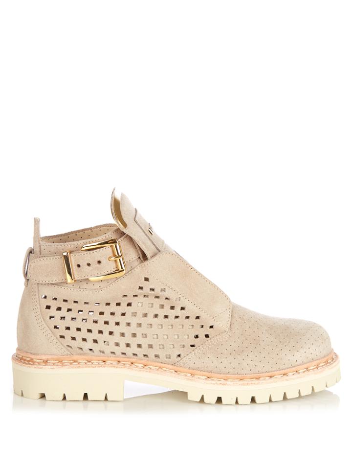 Balmain King Perforated Suede Ankle Boots