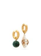 Matchesfashion.com Timeless Pearly - Crystal, Pearl And Malachite Mismatched Earrings - Womens - Multi