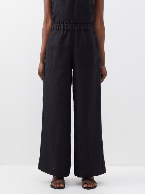 Casa Raki - Natalia Organic-linen High-rise Trousers - Womens - Black