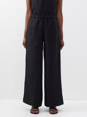 Casa Raki - Natalia Organic-linen High-rise Trousers - Womens - Black