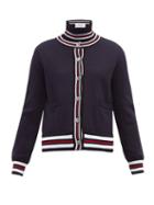 Matchesfashion.com Thom Browne - Striped Cotton Piqu Cardigan - Womens - Navy