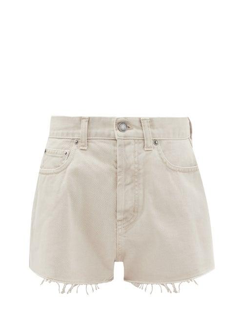 Ladies Rtw Saint Laurent - Distressed Cut-off Denim Shorts - Womens - Light Grey