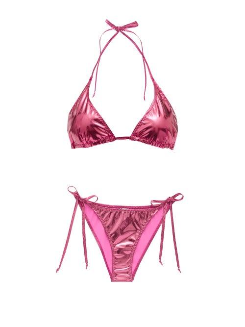 Matchesfashion.com Lisa Marie Fernandez - Pamela Metallic-jersey Bikini - Womens - Pink