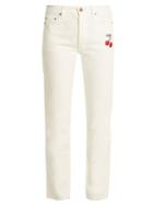Matchesfashion.com Bliss And Mischief - Cherry Embroidered High Rise Straight Leg Jeans - Womens - Ivory