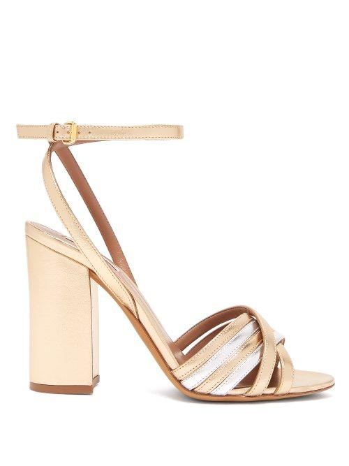 Matchesfashion.com Tabitha Simmons - Toni Block Heel Metallic Sandals - Womens - Silver Gold