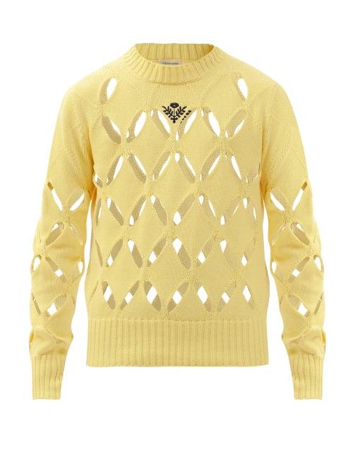 Matchesfashion.com Stefan Cooke - Floral-embroidered Cutout Cotton Sweater - Mens - Yellow