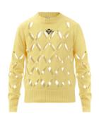Matchesfashion.com Stefan Cooke - Floral-embroidered Cutout Cotton Sweater - Mens - Yellow