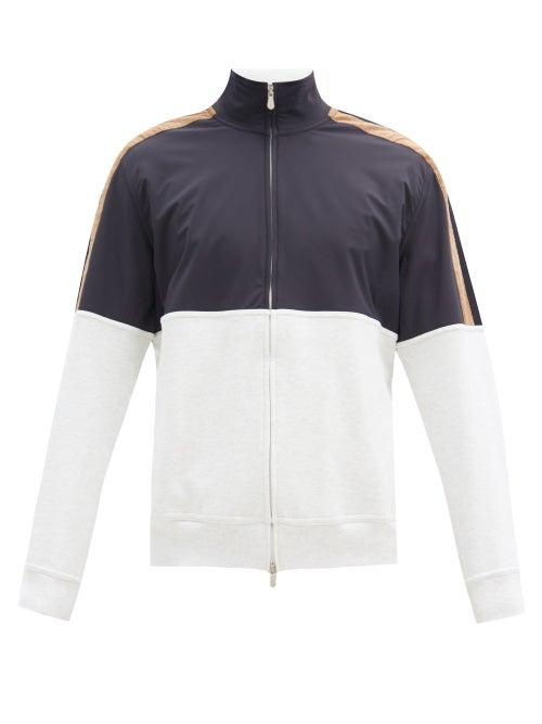 Matchesfashion.com Brunello Cucinelli - Panelled Zip-up Cotton-blend Track Jacket - Mens - Blue Multi
