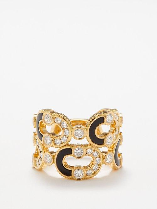 Viltier - Magnetic Double Enchane Diamond & Onyx Ring - Womens - Black Multi
