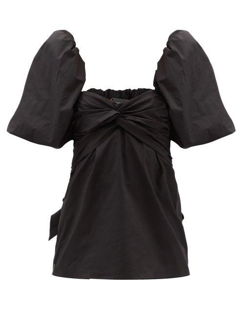 Johanna Ortiz - Puff-sleeves Cotton-blend Poplin Top - Womens - Black