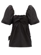 Johanna Ortiz - Puff-sleeves Cotton-blend Poplin Top - Womens - Black