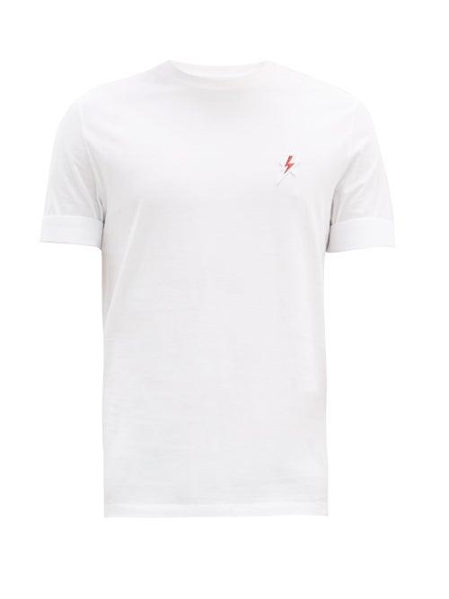 Matchesfashion.com Neil Barrett - Lightning-bolt Plaque Cotton Jersey T-shirt - Mens - White